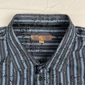 Blue Pronto Uomo Shirt 4XLT Stripe Button Up Black Blue Y2K